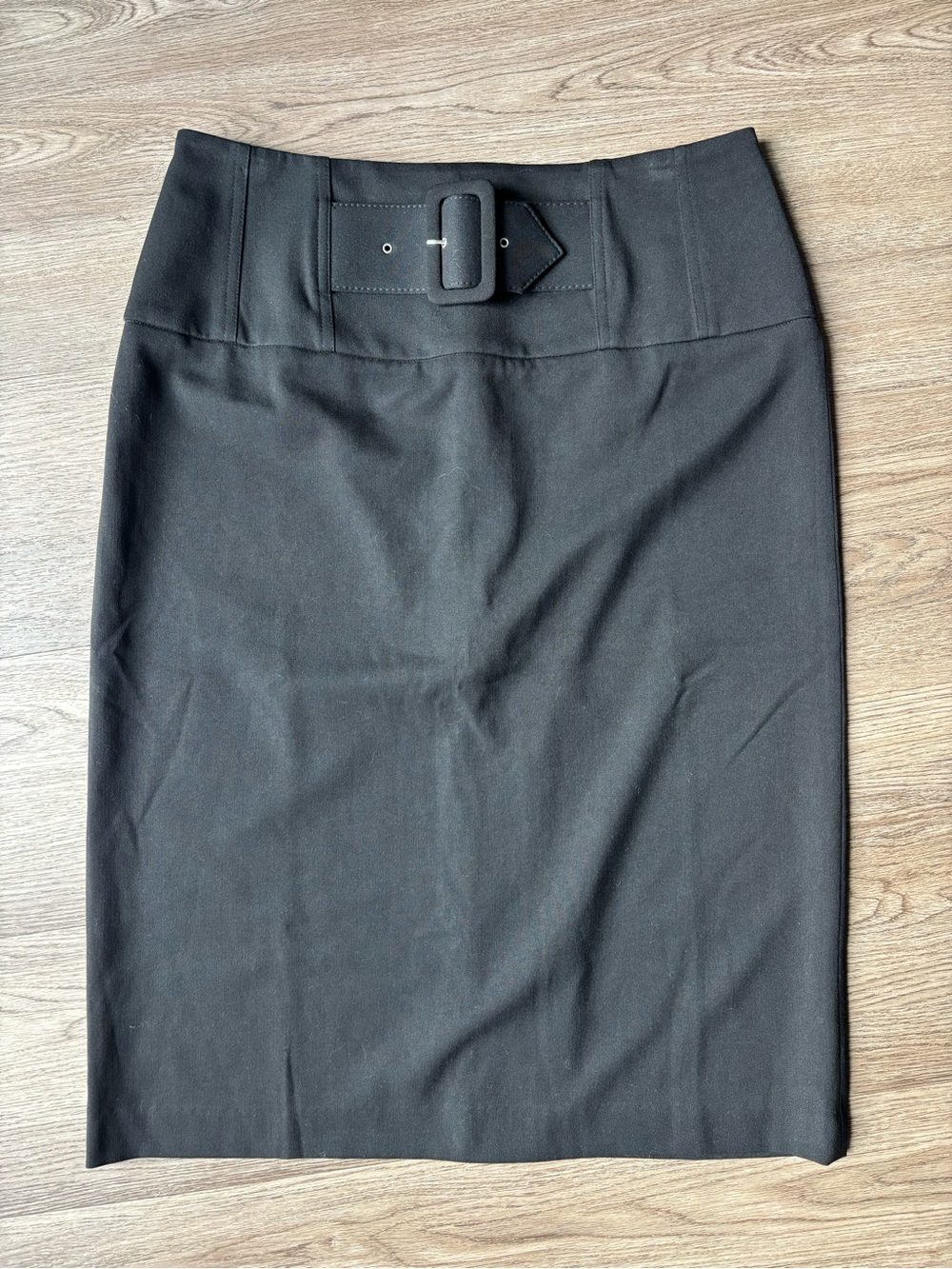 Grace Elements Classic Black Belted Business Pencil Skirt with Slit